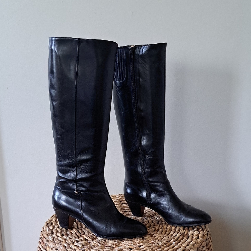 GUCCI Womens Vintage Black Leather Tall Riding Boots 2.25" Block Heel EU35.5/US5